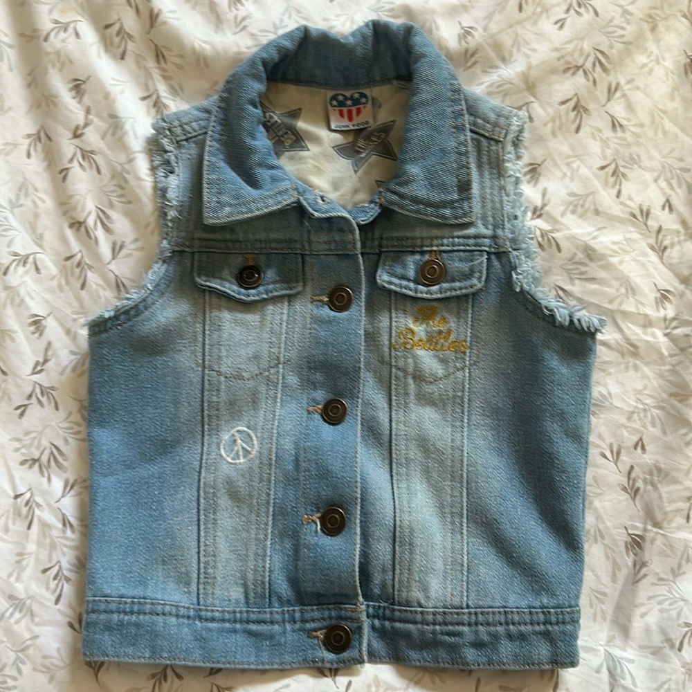 Junk Food Kids Retro Vintage Denim Vest The Beatles  Size Small